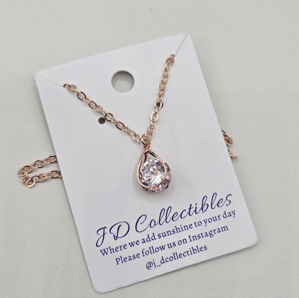 Swarovski Rose Gold Necklace with Clear Crystal - Picture 2 of 5